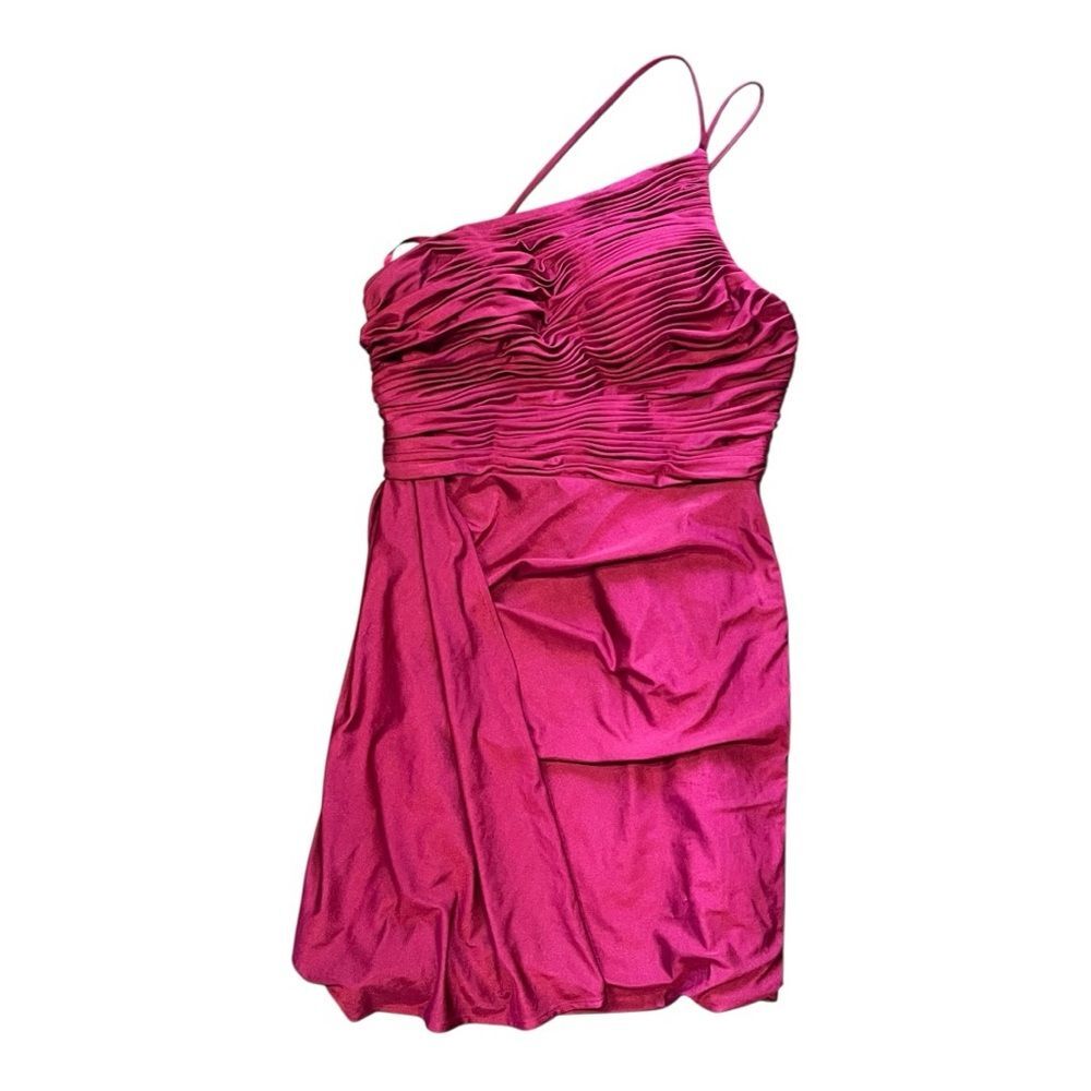 Stacees | Hot Pink Asymmetrical Straps Ruched Mini Dress with side Flare‎ 10